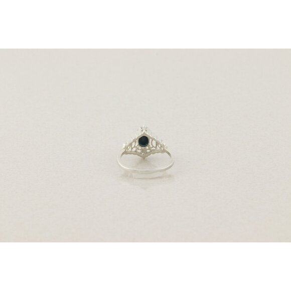 Sterling Silver Natural Dark Blue Sapphire and Cubic Zirconia Ring Size 8 1/4 - Picture 6 of 6